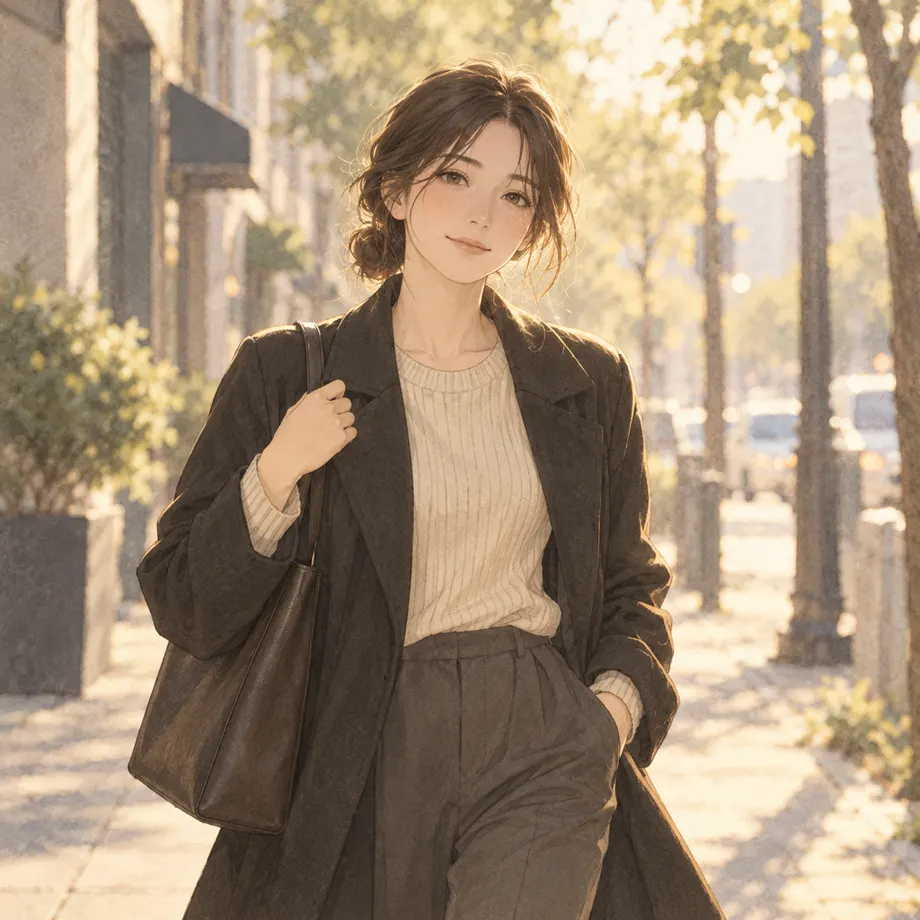 아침 길을 가벼운 미소로 걸어오는 사람
